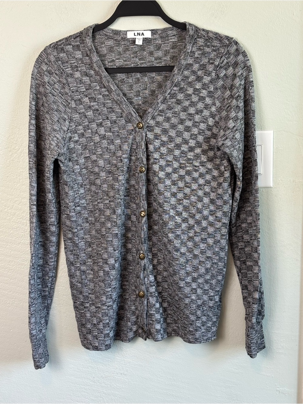 Bundle 2/$20! LNA Women’s L Gray Checkered Textured Button Cardigan